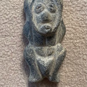 Small Soap Stone figure washed moss green with drilled space for hanging